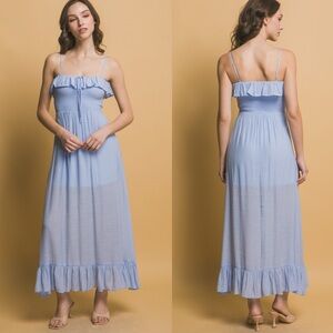 NEW "Sweet Day" Blue Smocked Ruffle Maxi Dress